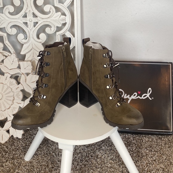 LACE-UP HIKER BOOTIE with 3.5 inch heel - KHAKI OIL COLOR BRAND BRW IN BOX! - Picture 13 of 14